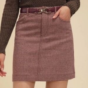 cupcakes & cashmere 6 Brown Blush Pink Houndstooth Wool Blend Pencil Skirt